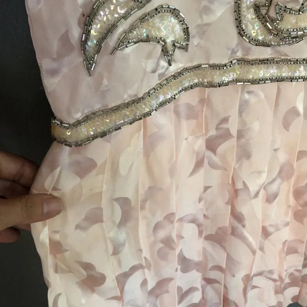 VINTAGE Deadstock Loehmann’s back room Pink silk beaded dress L - Picture 12 of 16